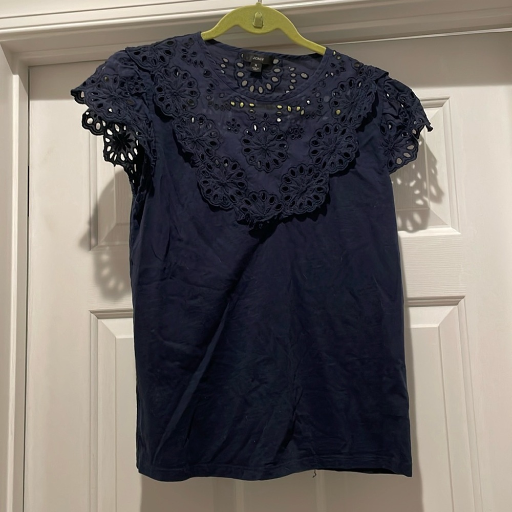 J Crew Sz M Navy Eyelet Top